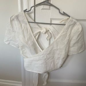 White Linen Wrap Crop Top